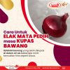 this picture has information on how to prevent eyes from having irritation while cutting onion, then have a picture of onion.