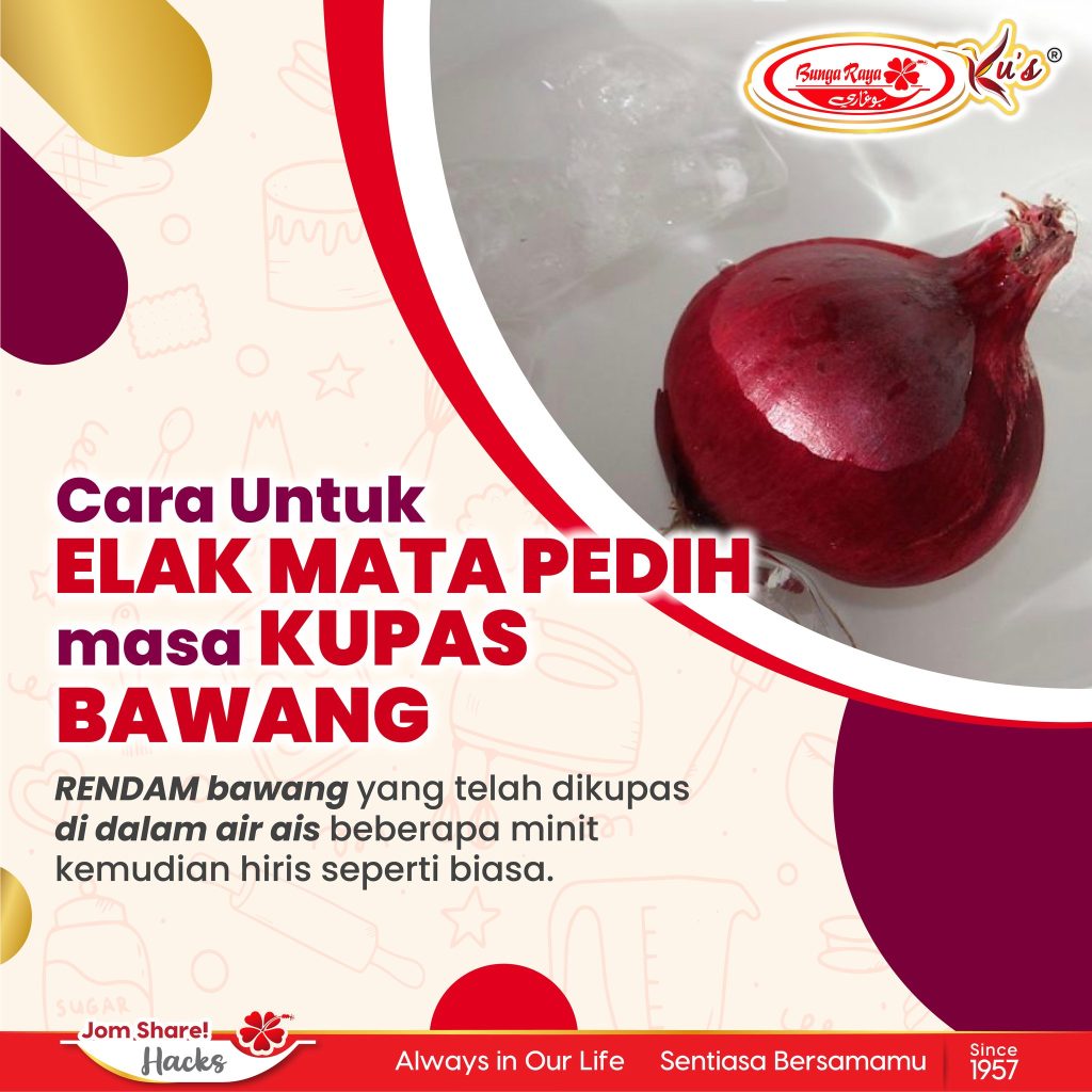 this picture has information on how to prevent eyes from having irritation while cutting onion, then have a picture of onion.