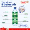 this picture contains information about how to keep hidrated during fasting month, image has one bottke with water and has information on how to make it 8 glassess in a day.