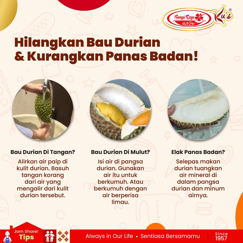this image contains information, its also has image on how to recude heat on body after eating durian,