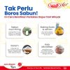 this image contains information, it has 4 pciture and steps on how to avoid from being used too many soap to clean up dishes.