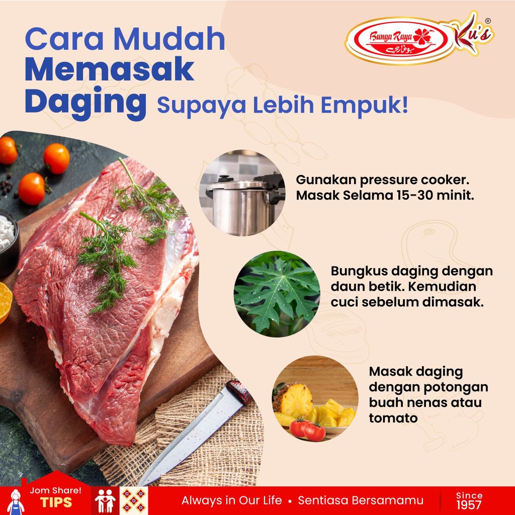 this picture contain tips for Cooking meat to make it more tender