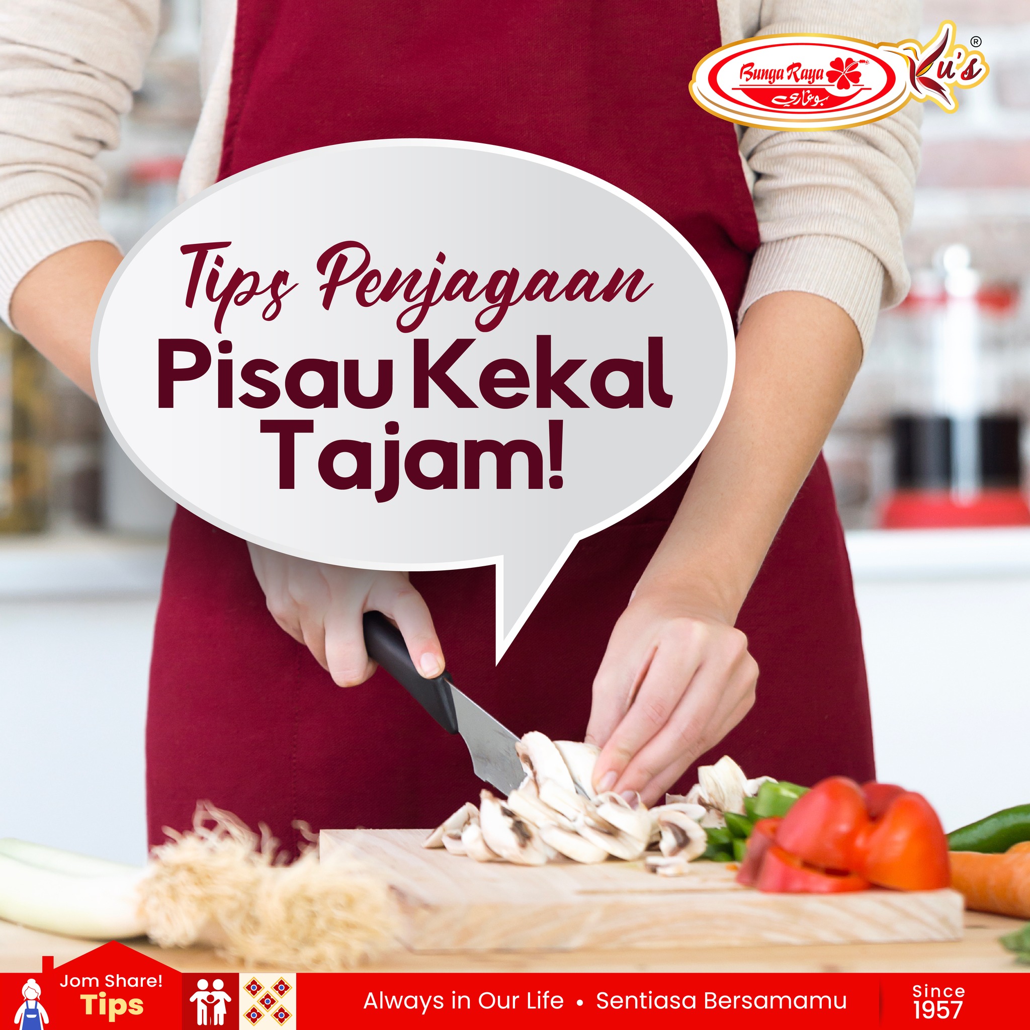 this picture have information on how to kekal penajaman pisau and have an image of lady holding knife