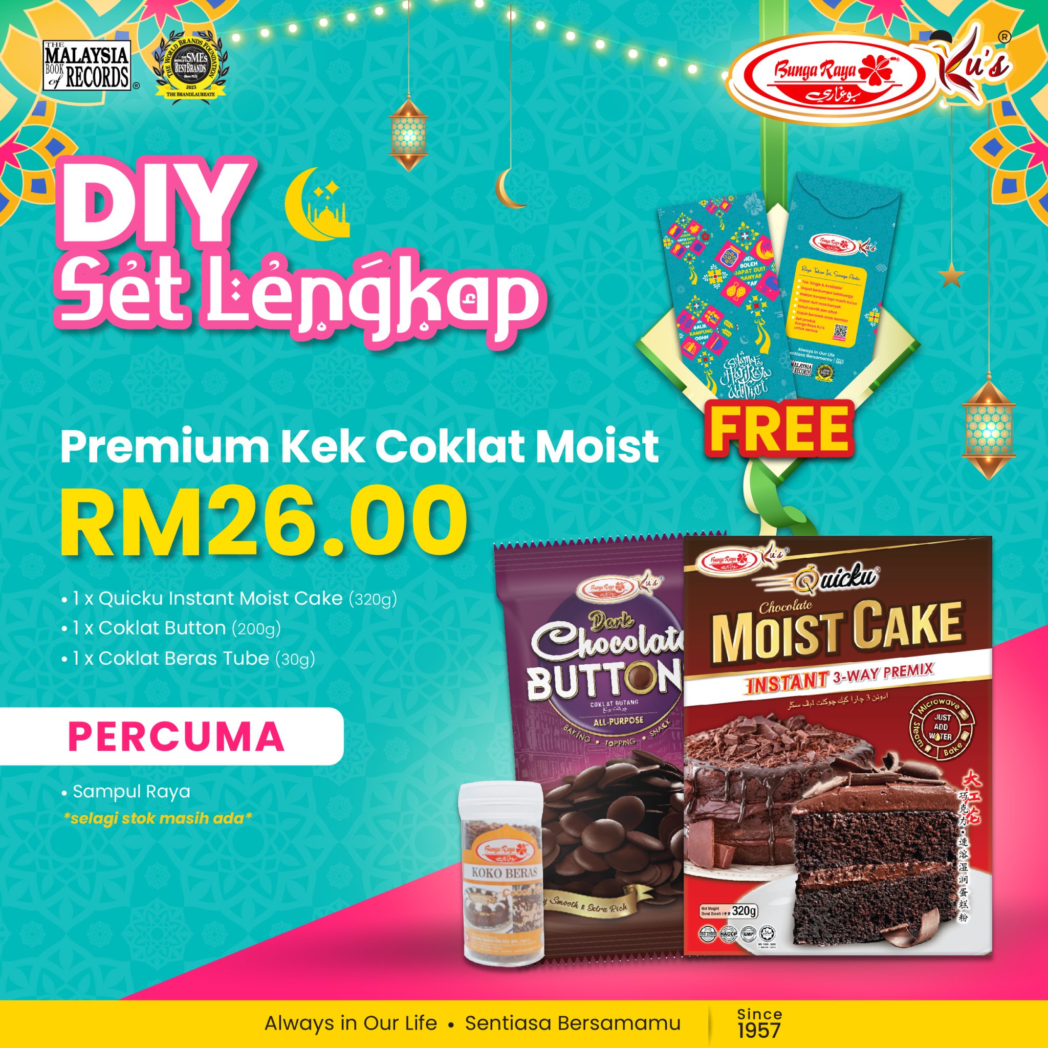 [Set DIY Kuih Raya] Premium Kek Coklat Moist BUNGA RAYA KU'S - Baking ...